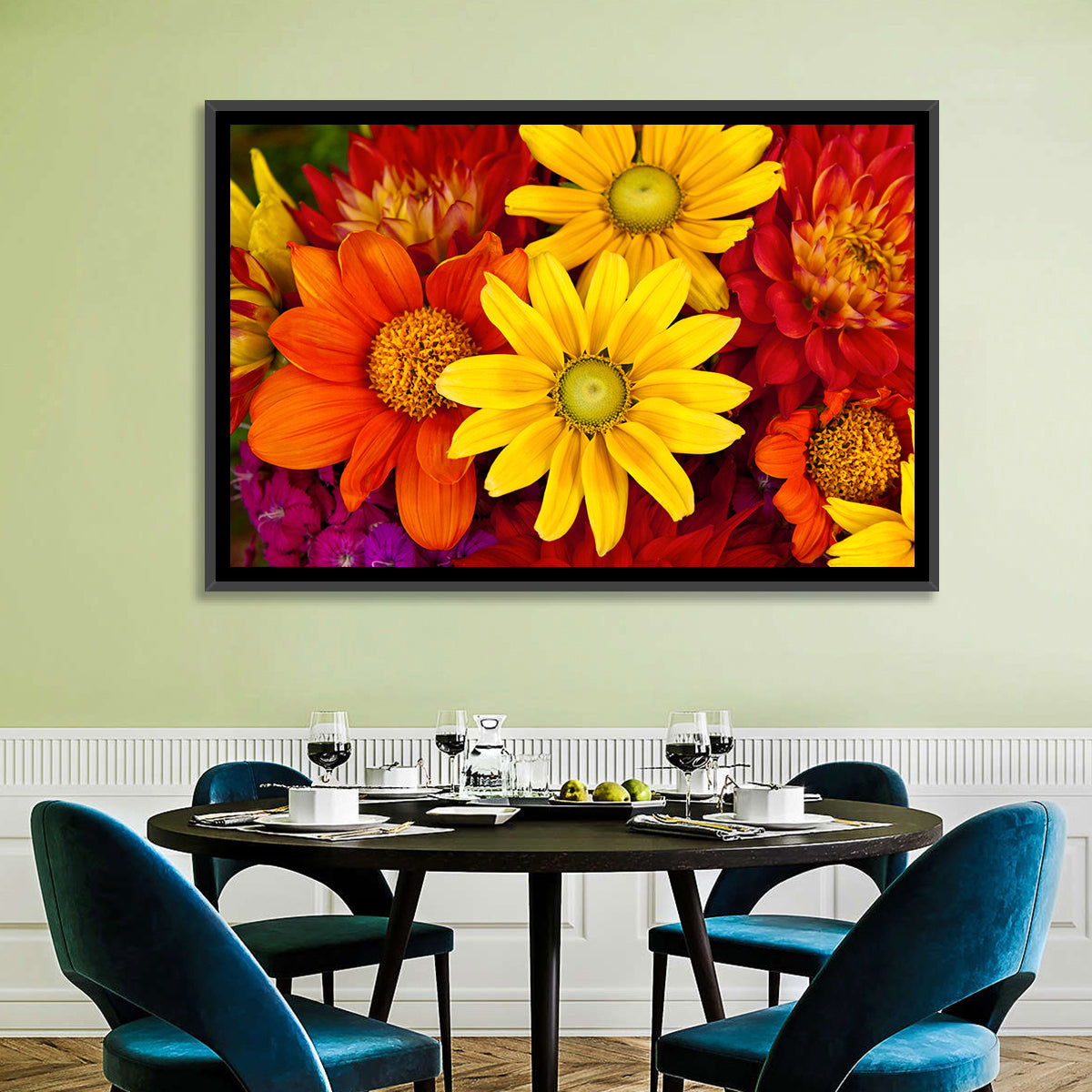 Fresh Autumn Flowers Wall Art in a room, landscape