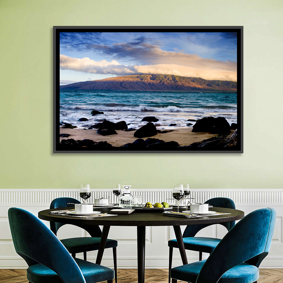Kihei Golden Coastline Wall Art in a room, landscape