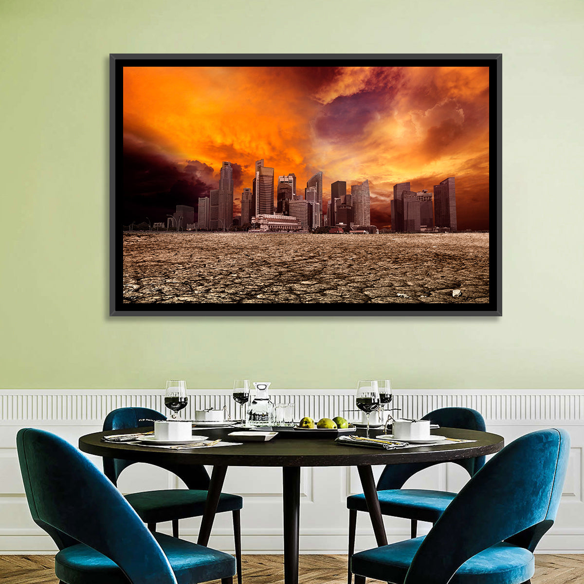 Desolate Singapore Skyline Wall Art in a room, landscape