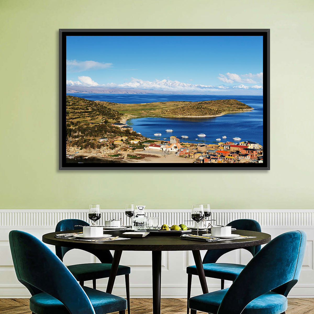 Isla Del Sol Village on Lake Titicaca Wall Art in a room, landscape
