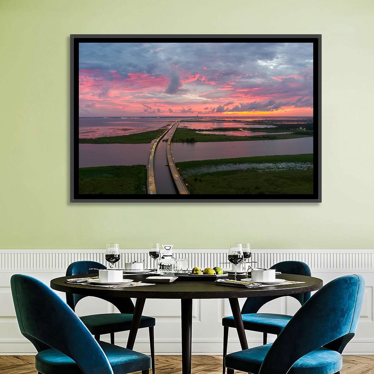 Mobile Bay Causeway at Dusk Wall Art