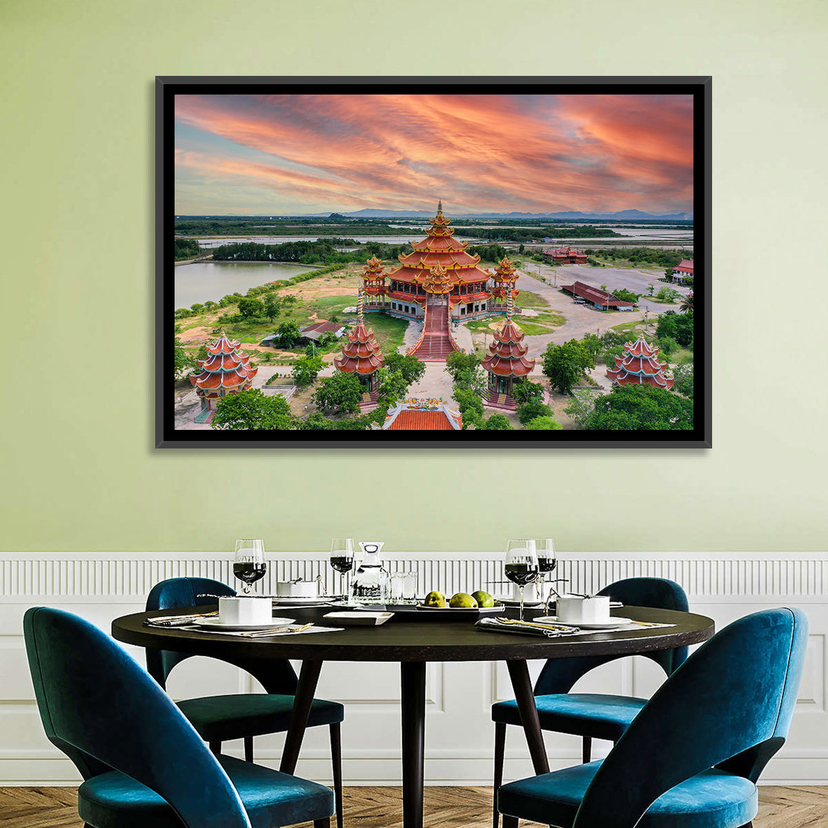 Wat Petch Suwan Temple at Sunset Wall Art in a room, landscape