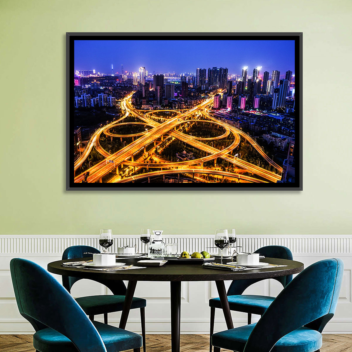 Hanyang District Interchange Nightscape Wall Art in a room, landscape