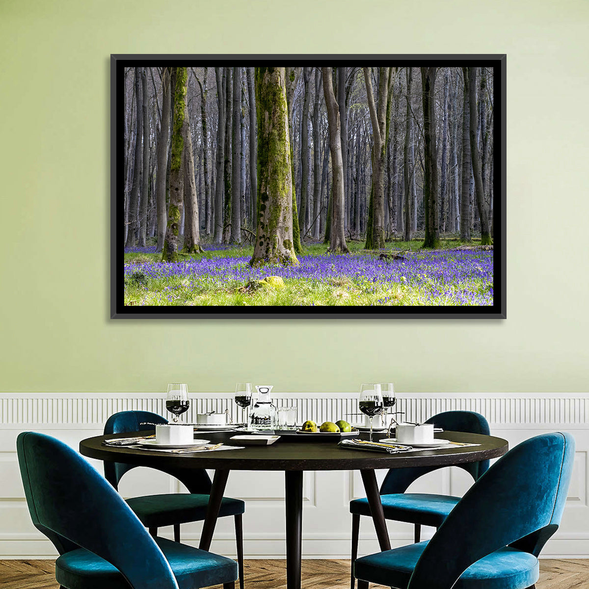 Bluebell Beechwood Grove Wall Art in a room, landscape