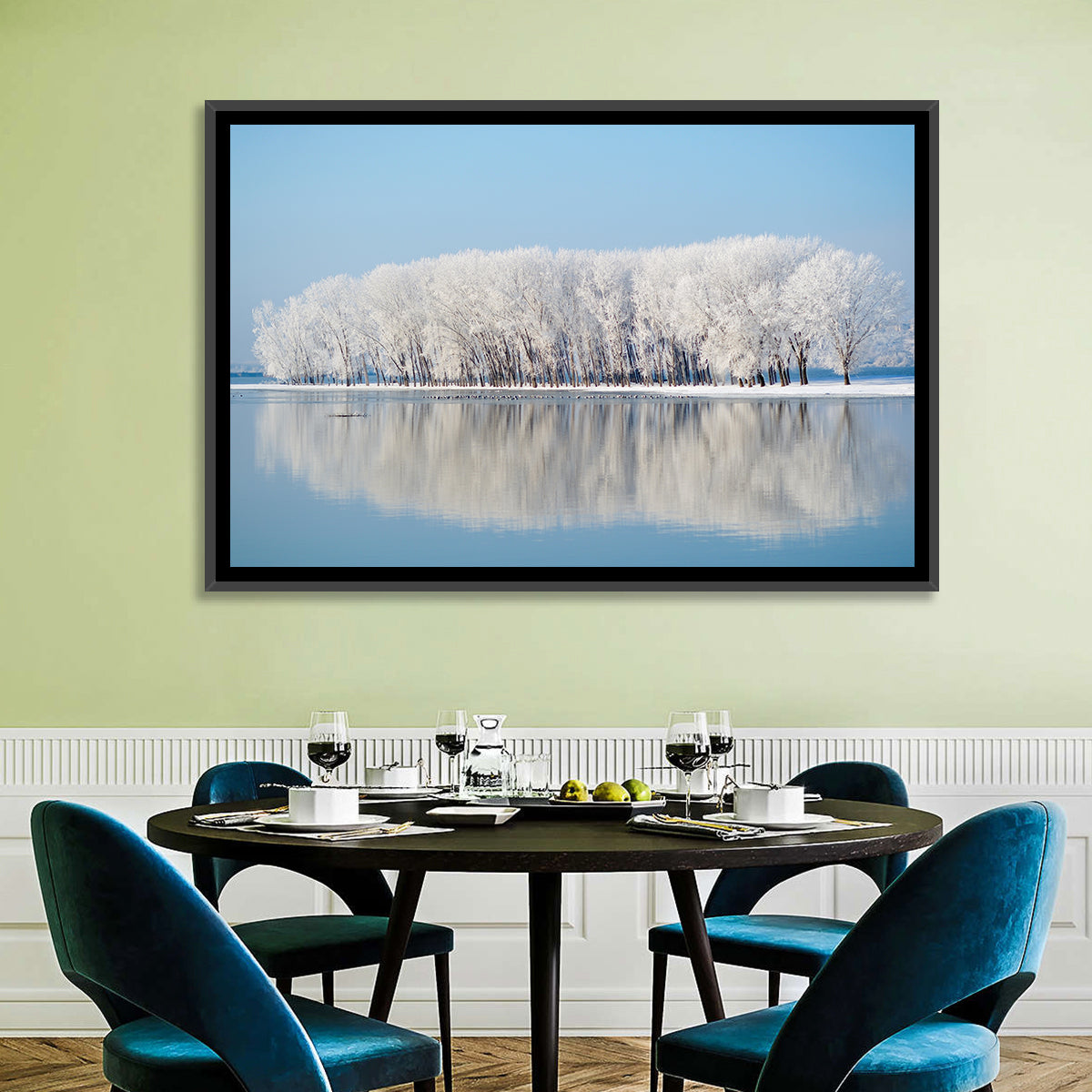 Frost Covered Lakeside Trees Wall Art