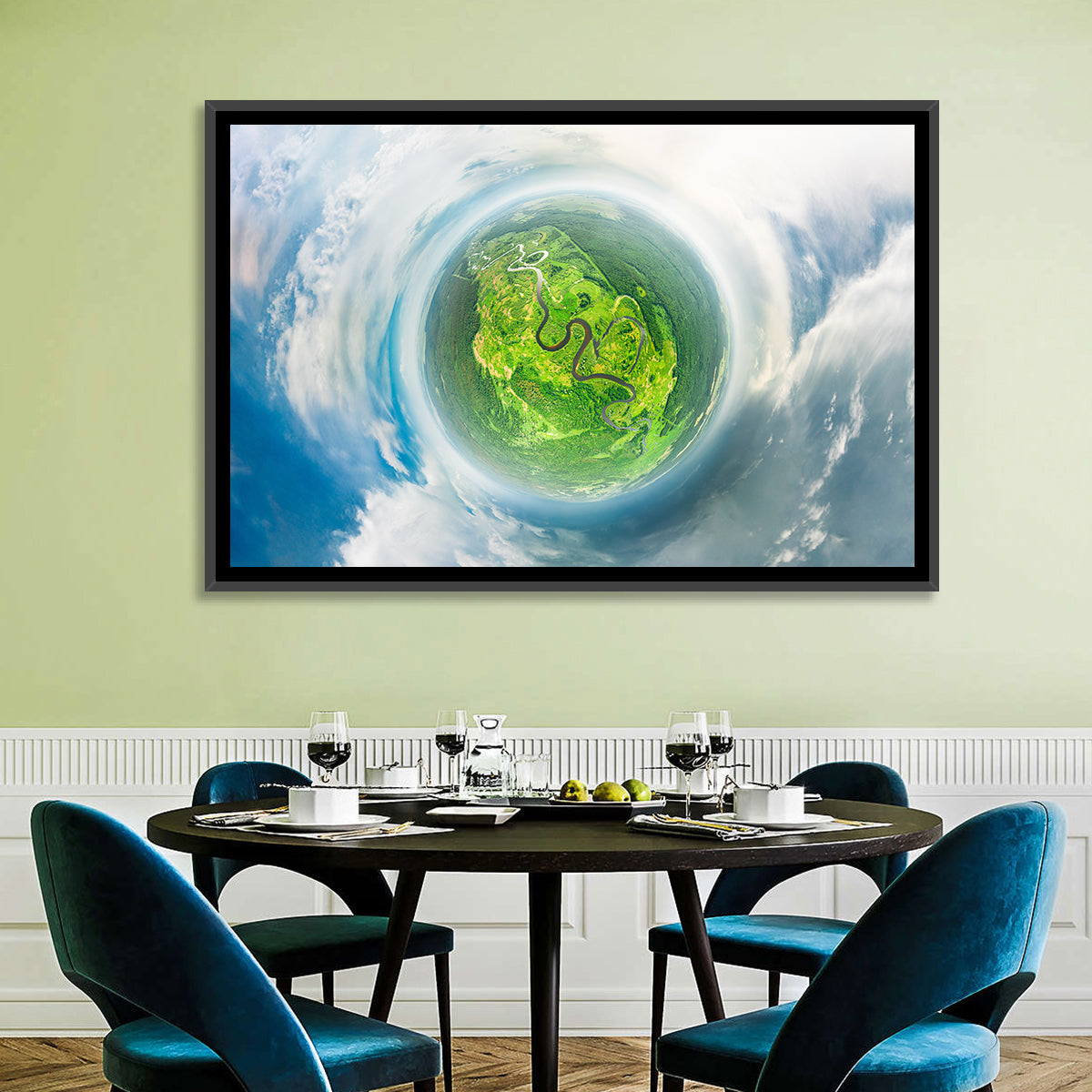 Spherical Forest from Space Wall Art in a room, landscape