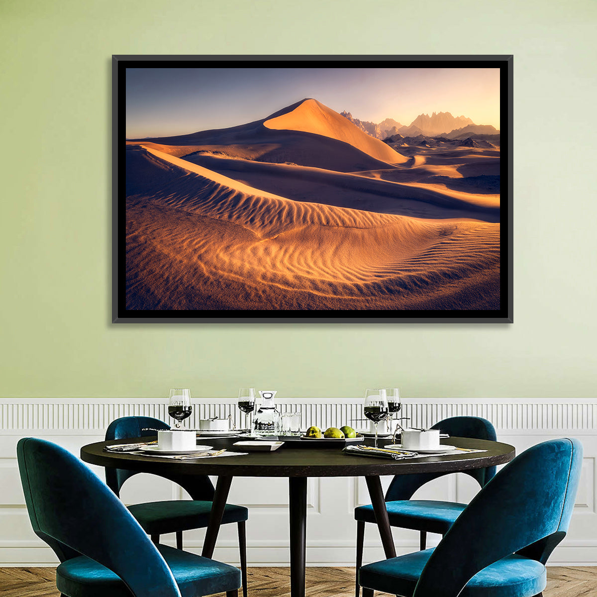 Tabuk Golden Hour Dunes Wall Art in a room, landscape