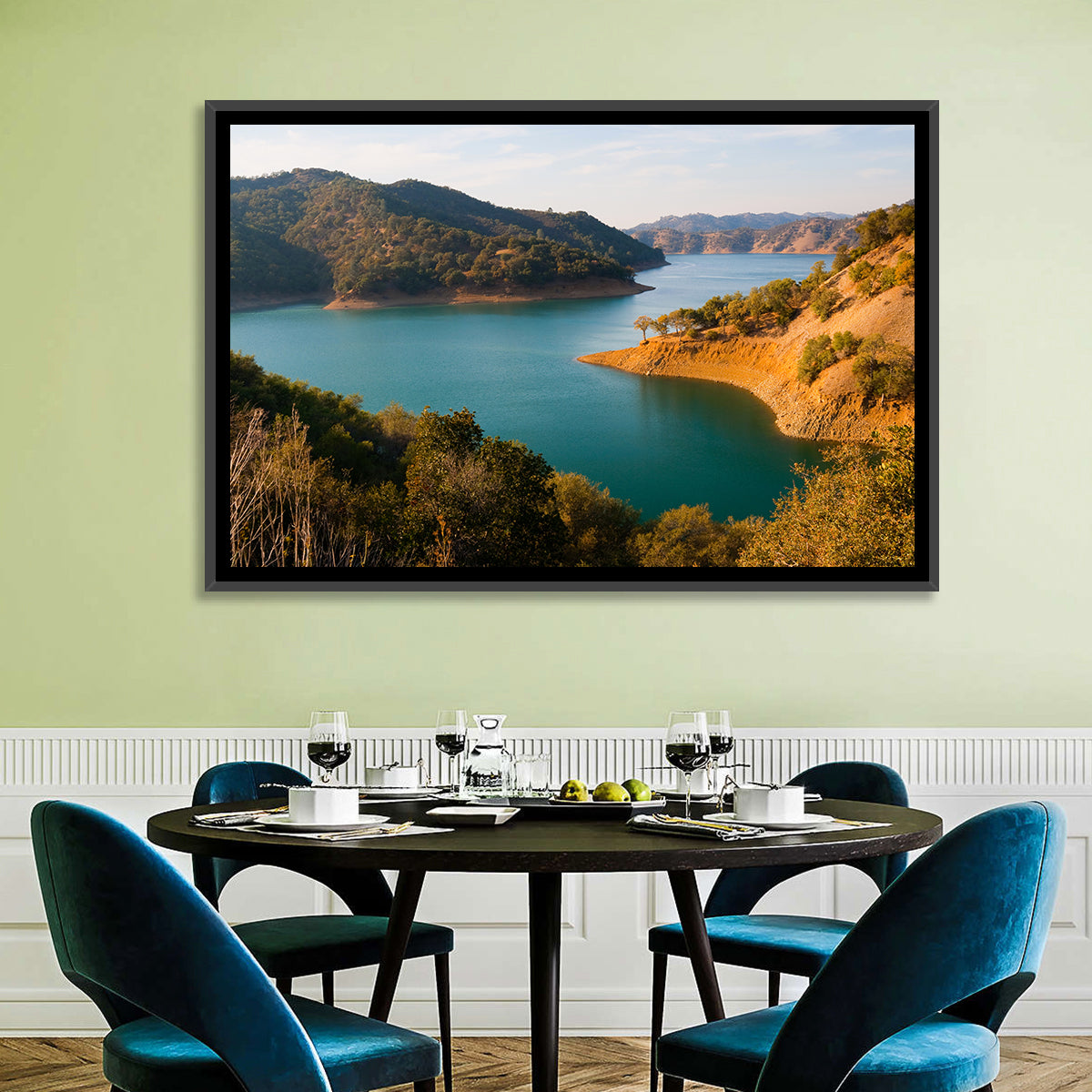 Lake Berryessa Peninsula View Wall Art in a room, landscape