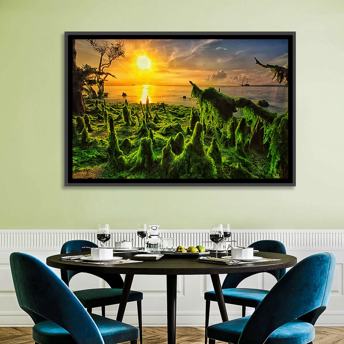 Mangrove Roots at Sunset Wall Art in a room, landscape