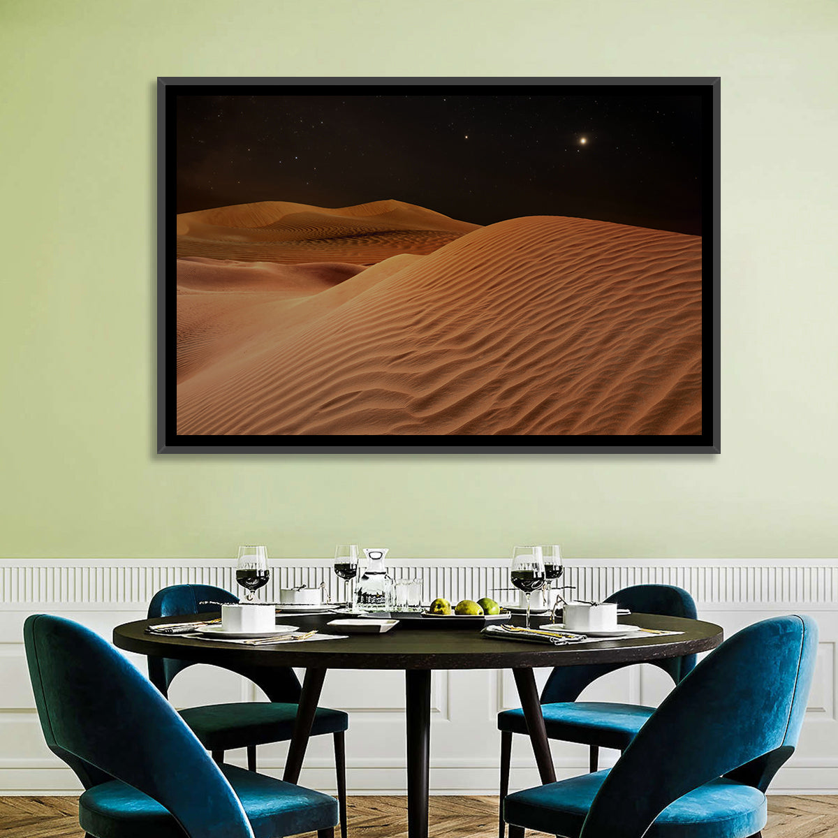 Starry Desert Night Wall Art in a room, landscape