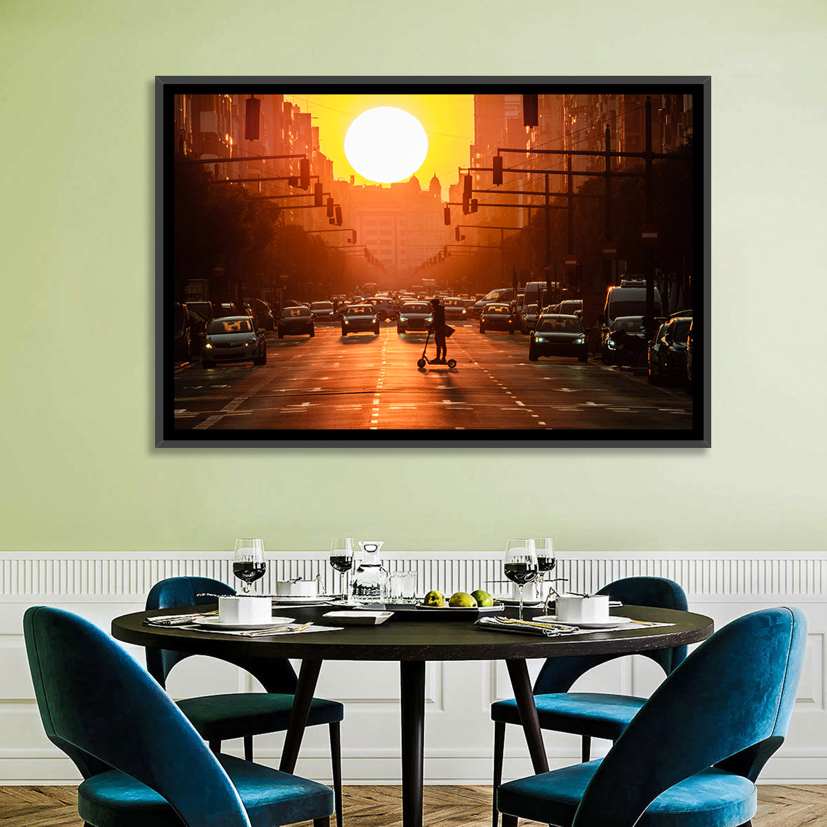 Valencia Port Avenue at Dusk Wall Art in a room, landscape
