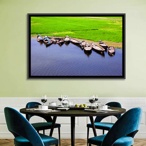 Boats Near Rice Field Wall Art