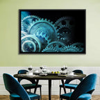 Teal and Steel Cogwheel Close-up Wall Art