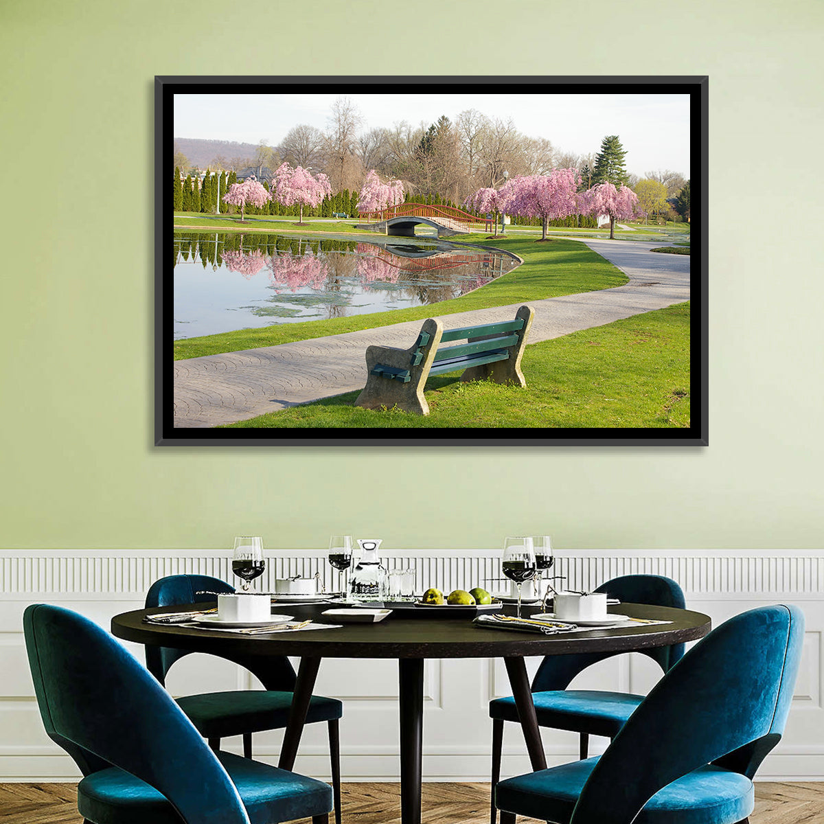Harrisburg Park Cherry Blossoms Wall Art in a room, landscape