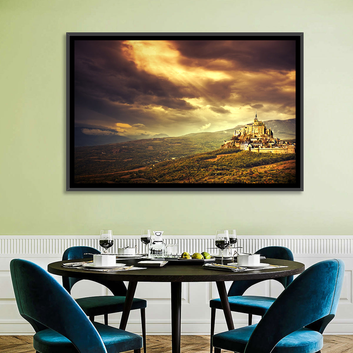 Mont-saint-michel Castle at Dusk Wall Art in a room, landscape