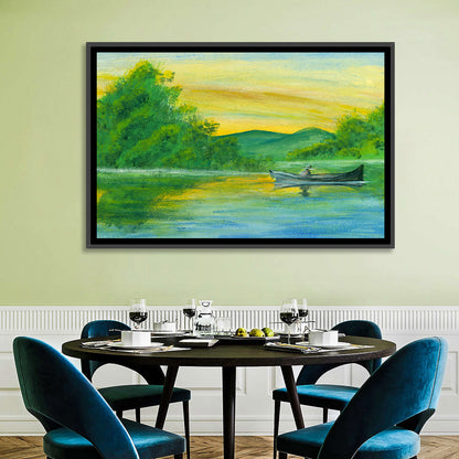 Rowboat on Serene Lake Watercolor Wall Art