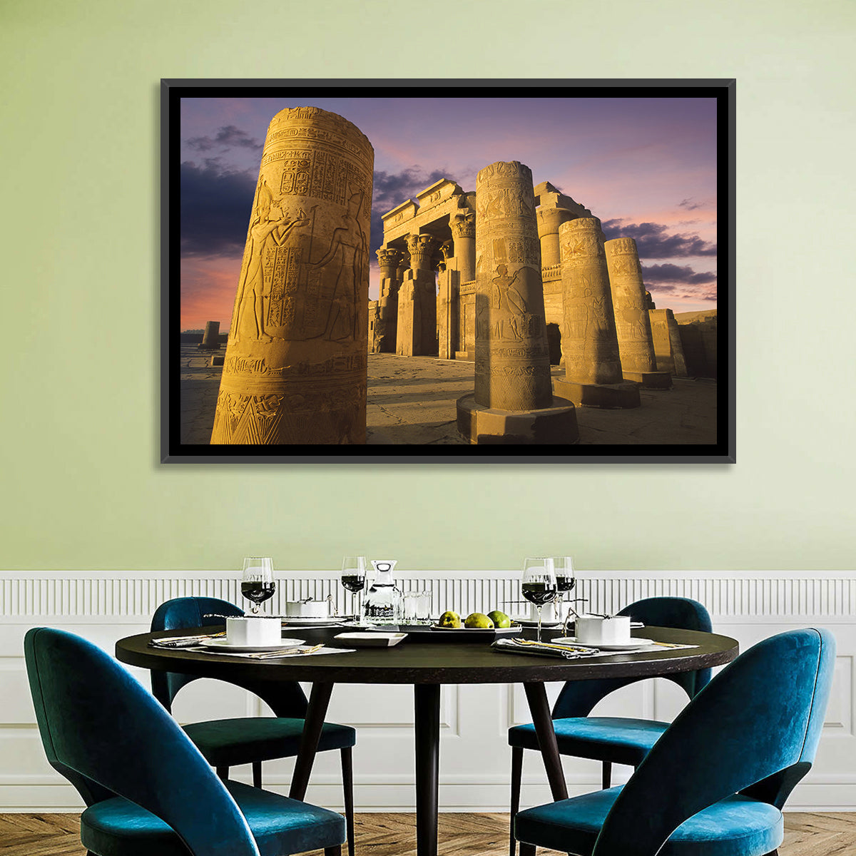 Kom Ombo Temple Pillars at Sunset Wall Art in a room, landscape