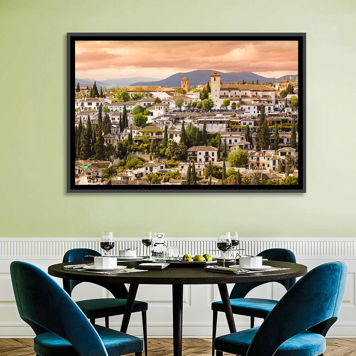Granada Albaicín Sunset Cityscape Wall Art in a room, landscape