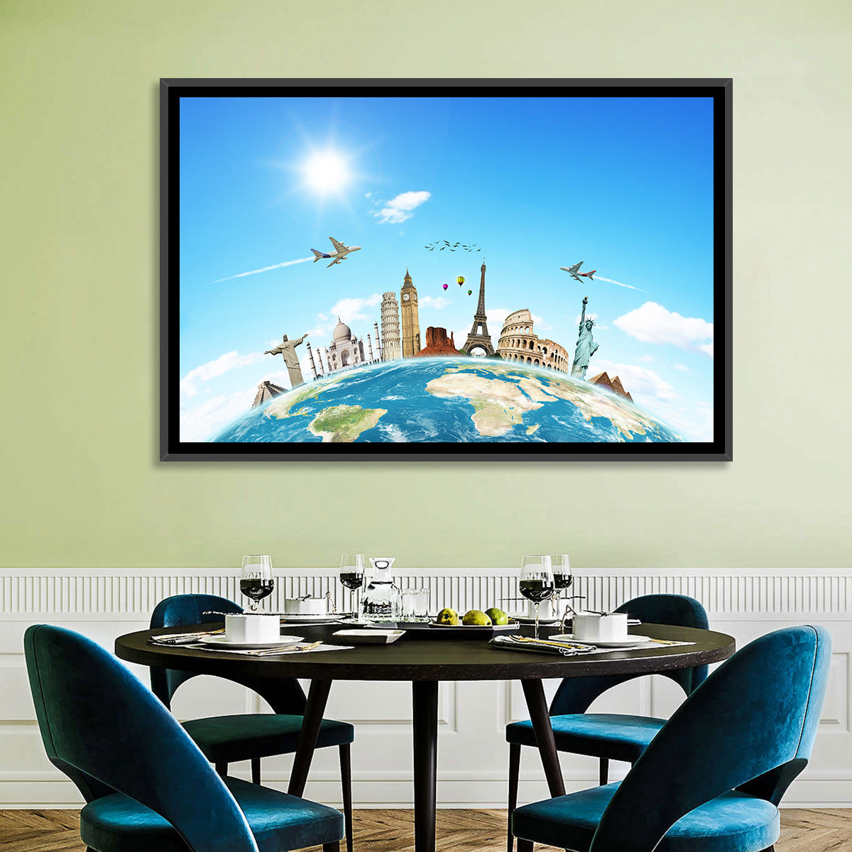 World Monuments Montage Wall Art in a room, landscape