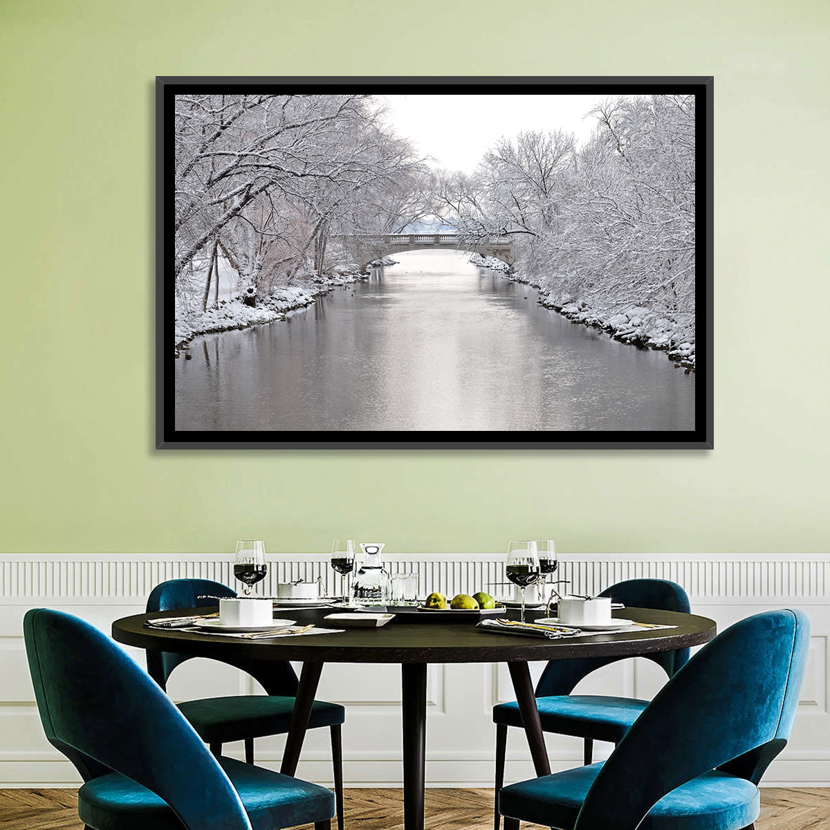 Yahara River Winter Stone Bridge Wall Art