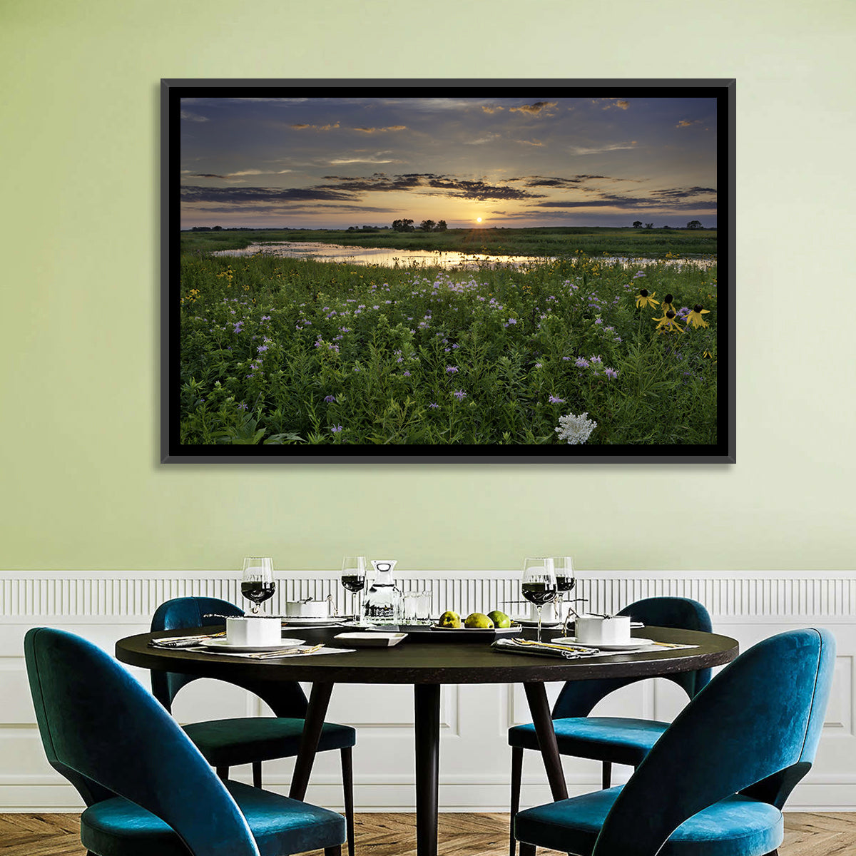 Illinois Fields Sunset Wall Art in a room, landscape