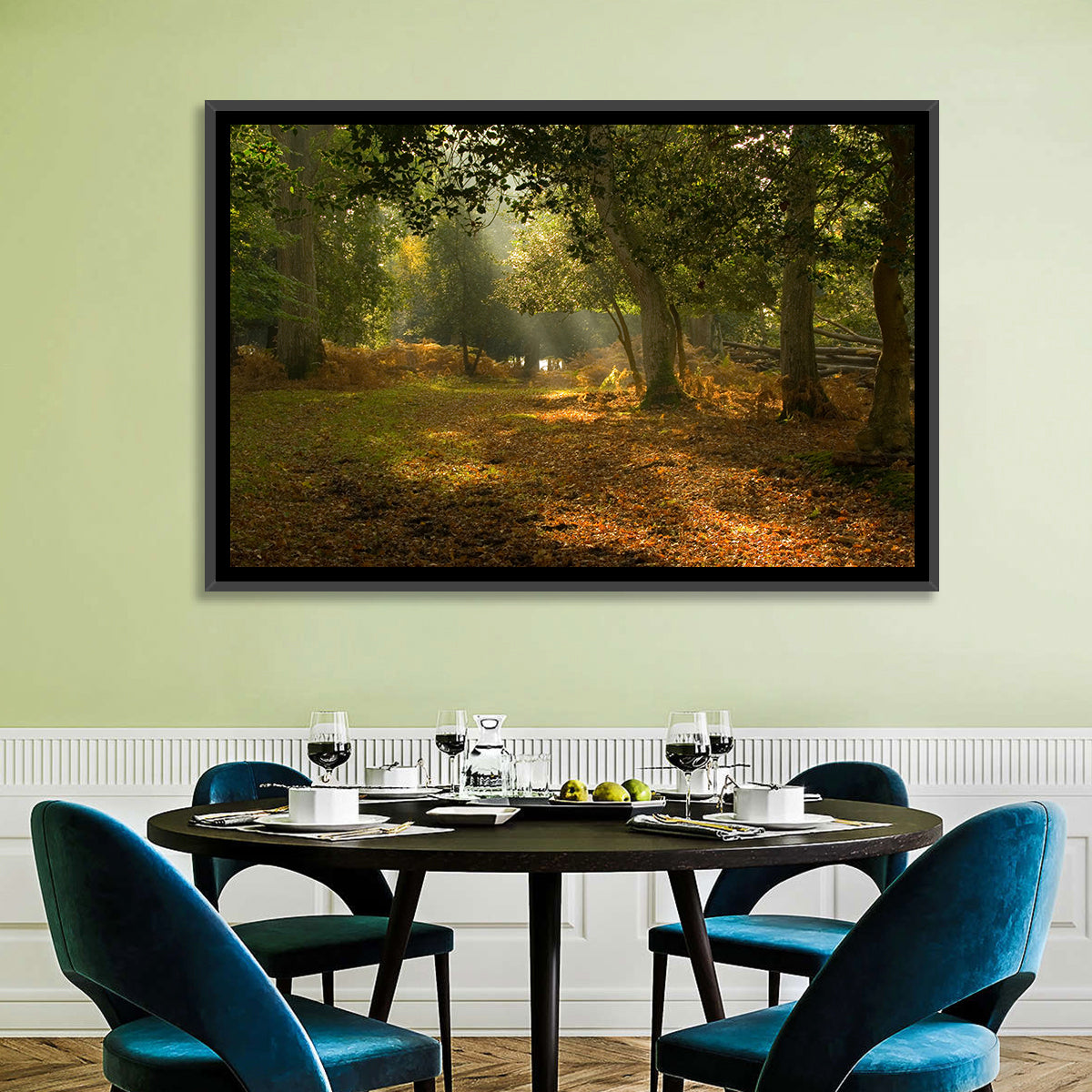 Autumn Forest Path, Hampshire Wall Art in a room, landscape