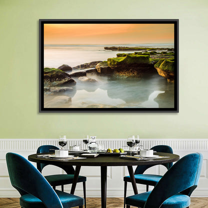 Mossy Rocky Coastline at Golden Hour Wall Art