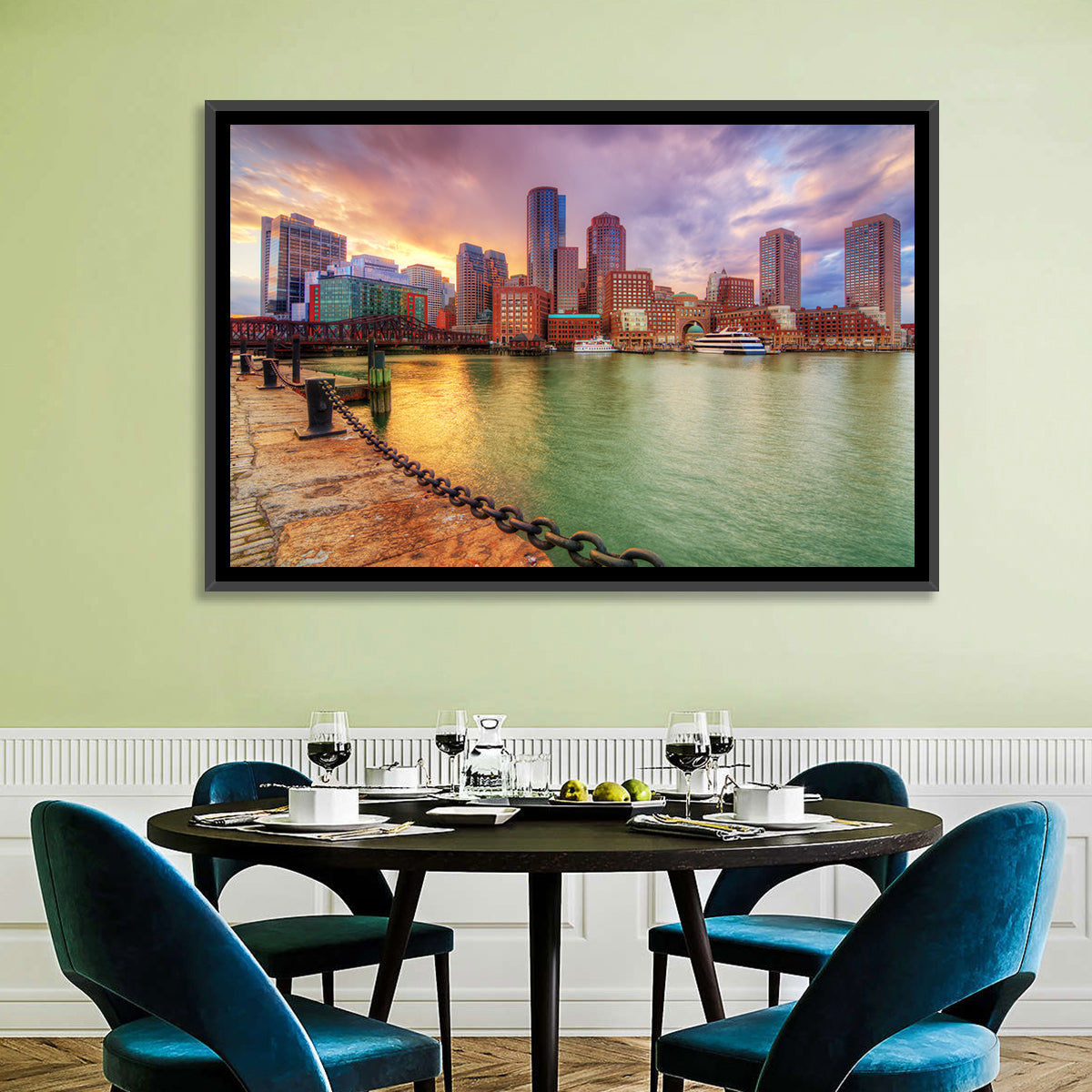 Boston Harbor Skyline at Sunset Wall Art
