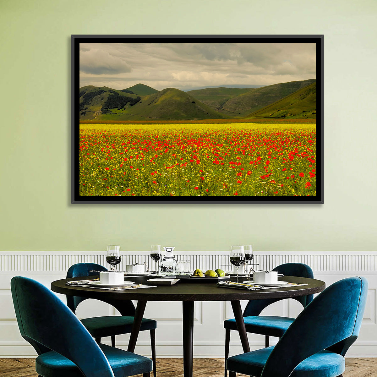 Castelluccio Wildflower Meadow Wall Art in a room, landscape