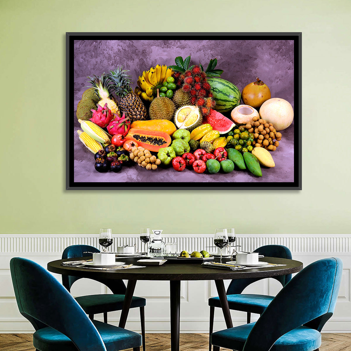 Tropical Fruit Still Life Wall Art in a room, landscape