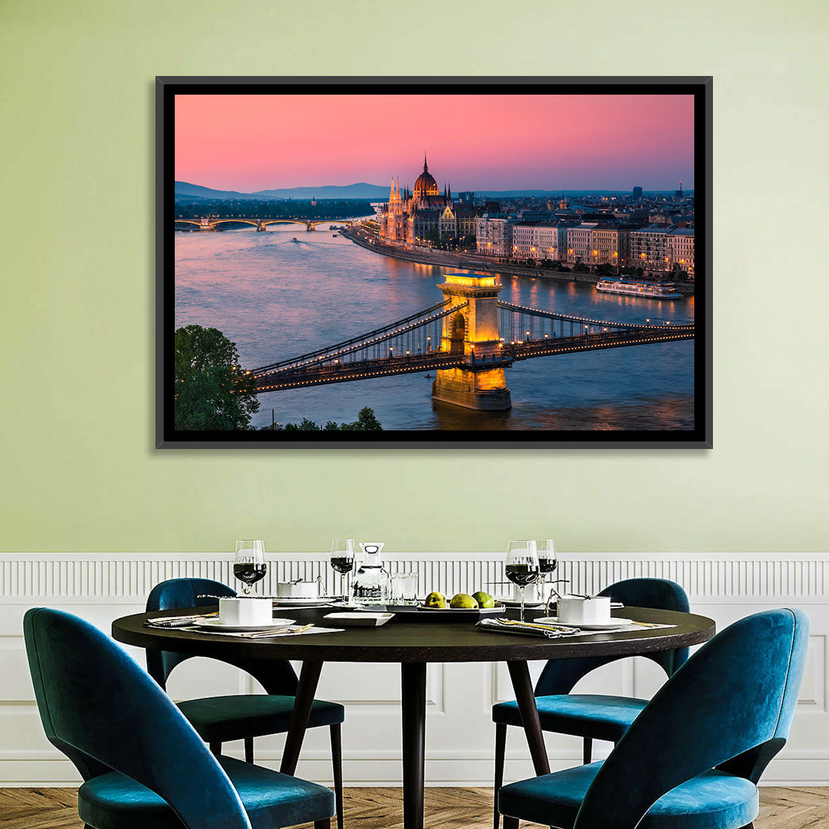 Budapest Chain Bridge at Twilight Wall Art