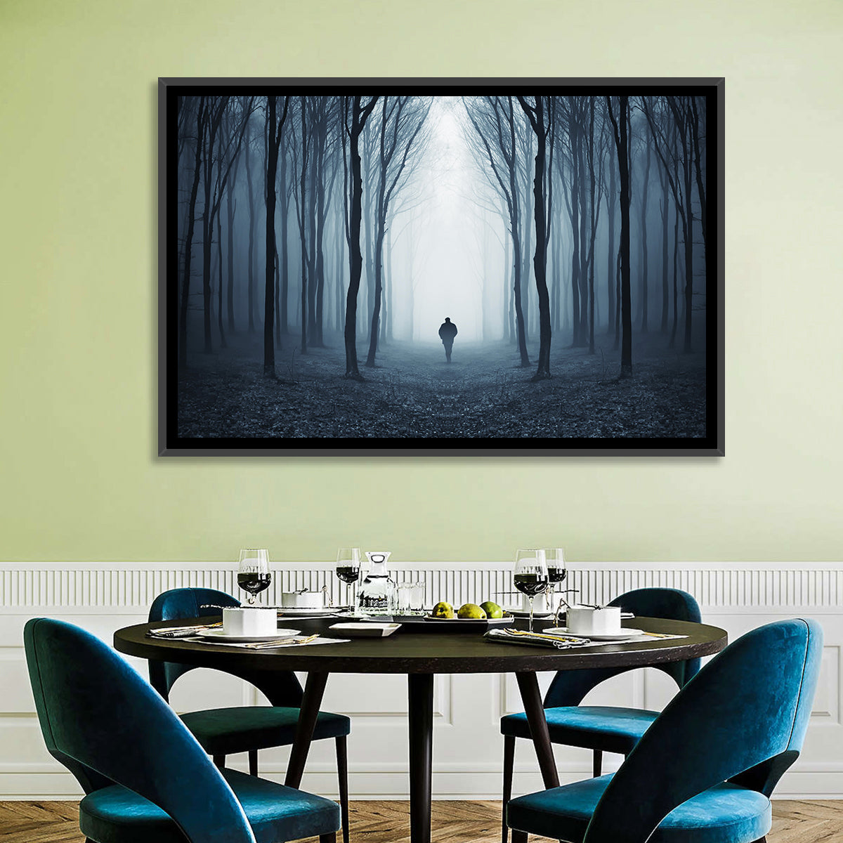 Lone Figure in Misty Forest Wall Art