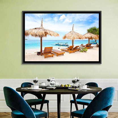 Gili Meno Beach with Thatched Umbrellas Wall Art