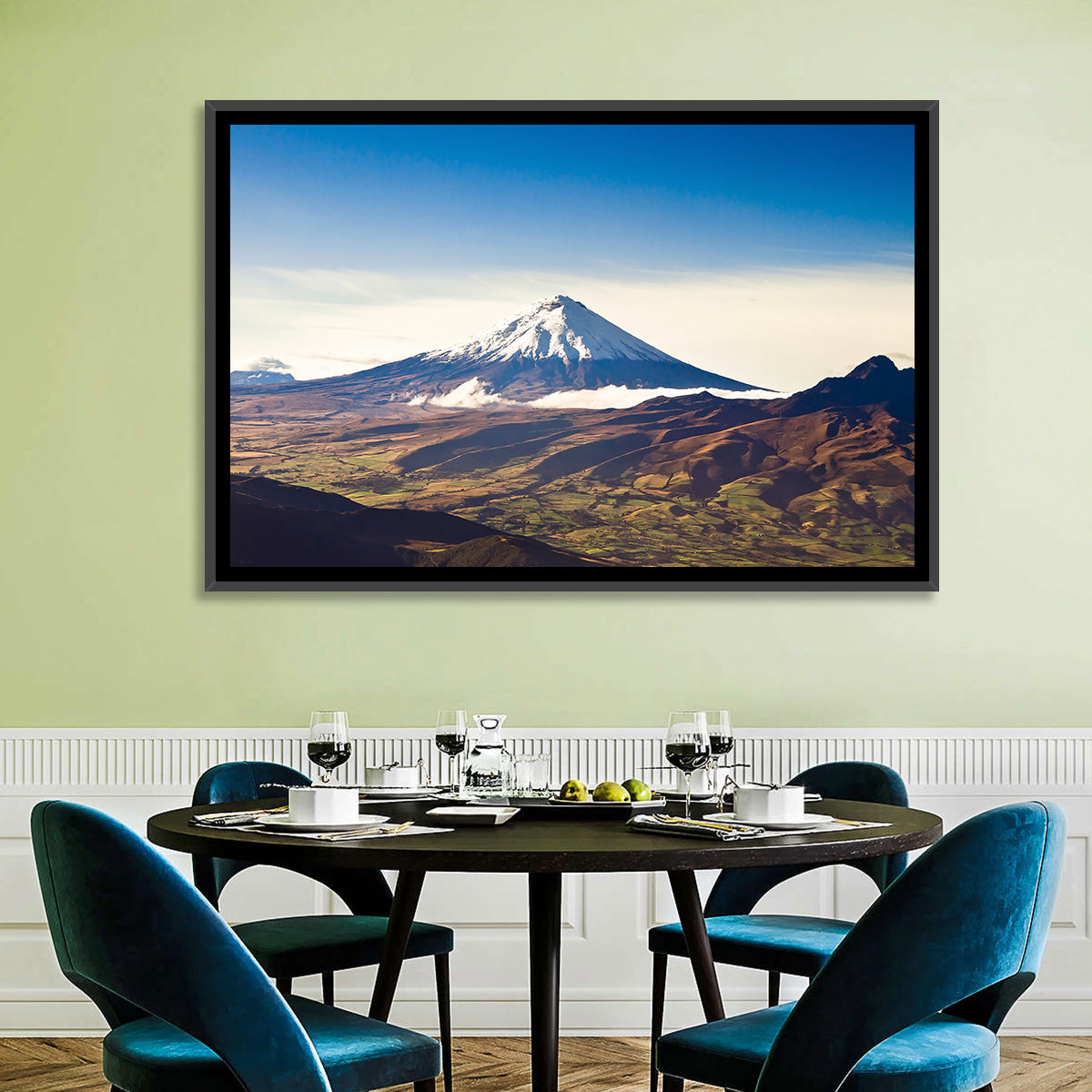 Cotopaxi Volcano Landscape Wall Art in a room, landscape