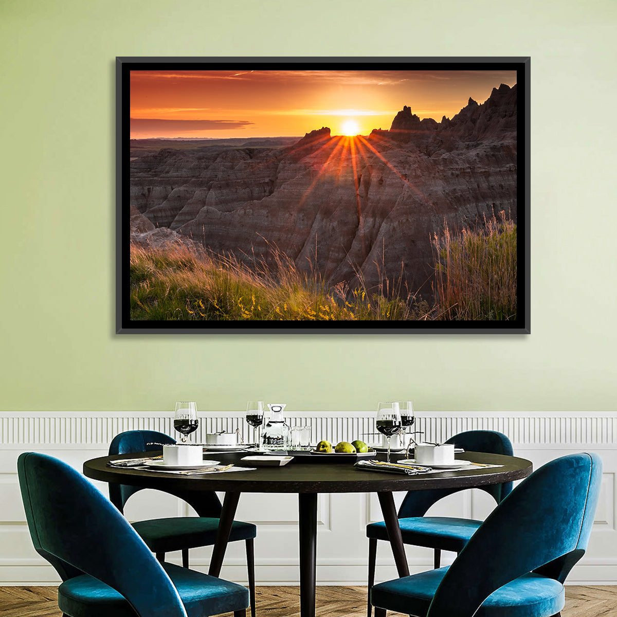 Badlands National Park Sunset Wall Art in a room, landscape