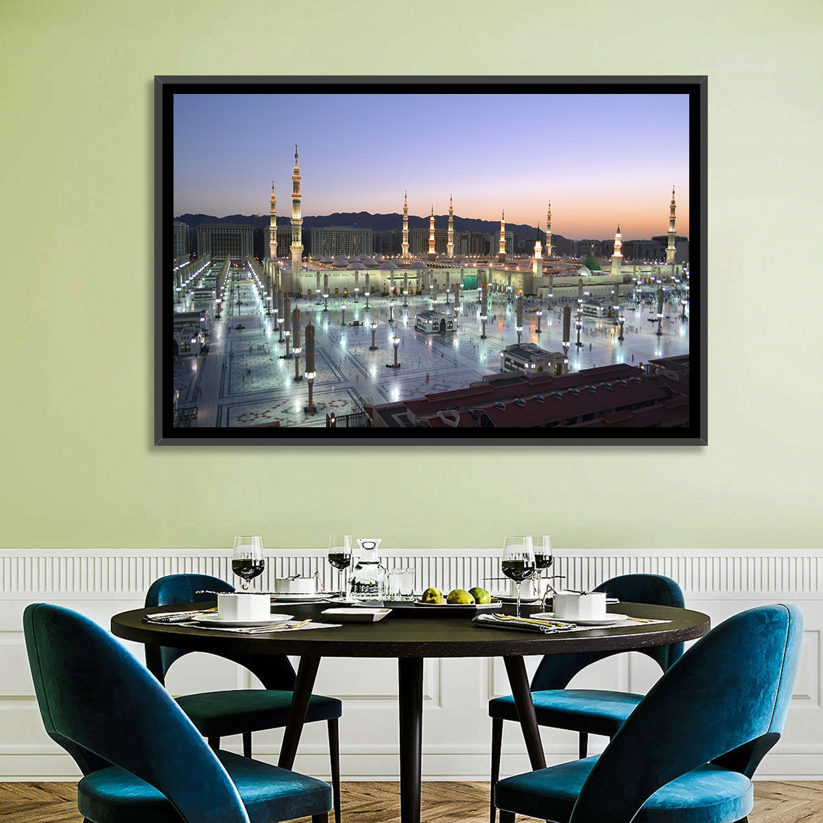 Nabawi Mosque at Dusk, Medina Wall Art in a room, landscape