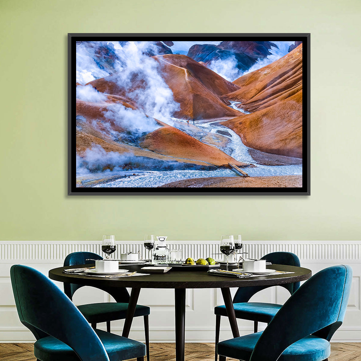 Geothermal Valley with Footbridge Wall Art in a room, landscape