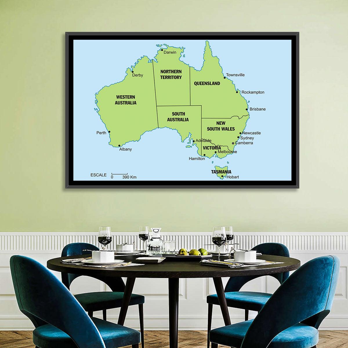 Minimalist Australia Map with State Labels Wall Art