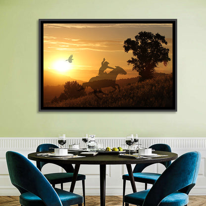 Cowboy Silhouette at Golden Sunset Wall Art