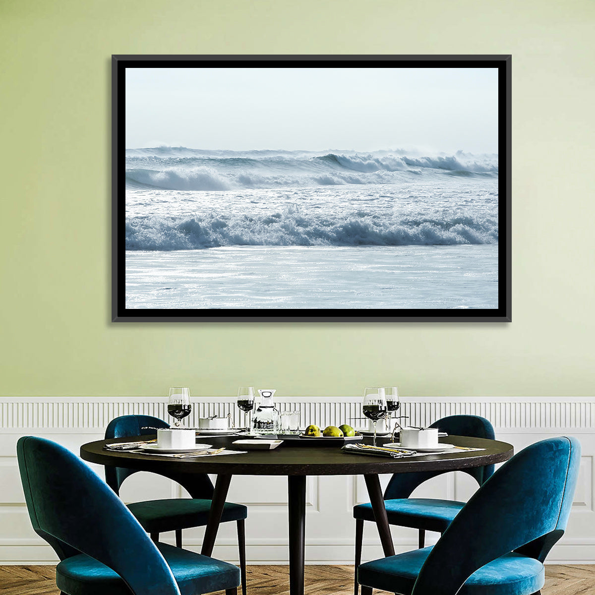 Misty Horizon Ocean Waves Wall Art