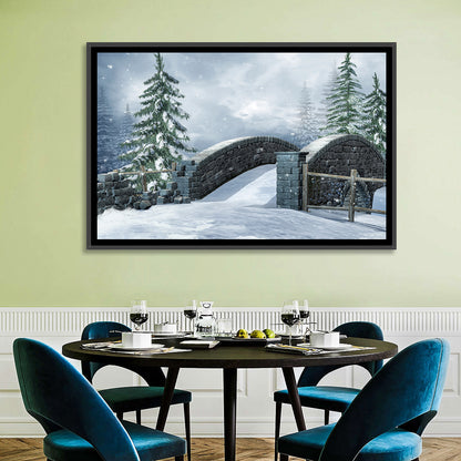 Snowy Stone Bridge in Winter Forest Wall Art