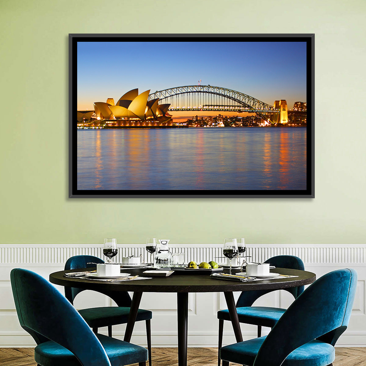 Sydney Harbour Bridge and Opera House Wall Art in a room, landscape
