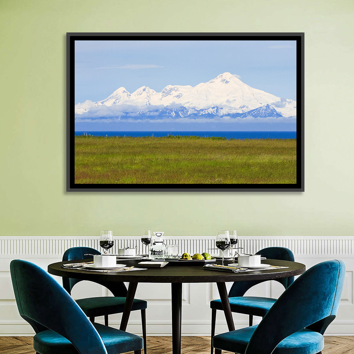 Mount Iliamna Volcano Wall Art in a room, landscape