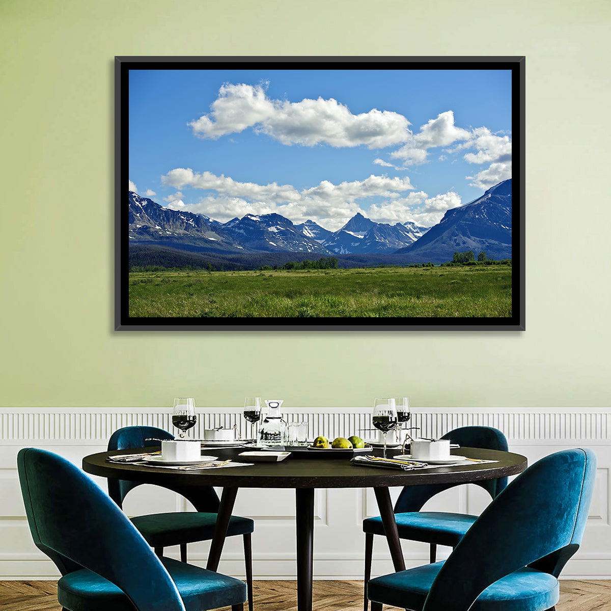 Montana Rocky Mountains Wall Art in a room, landscape