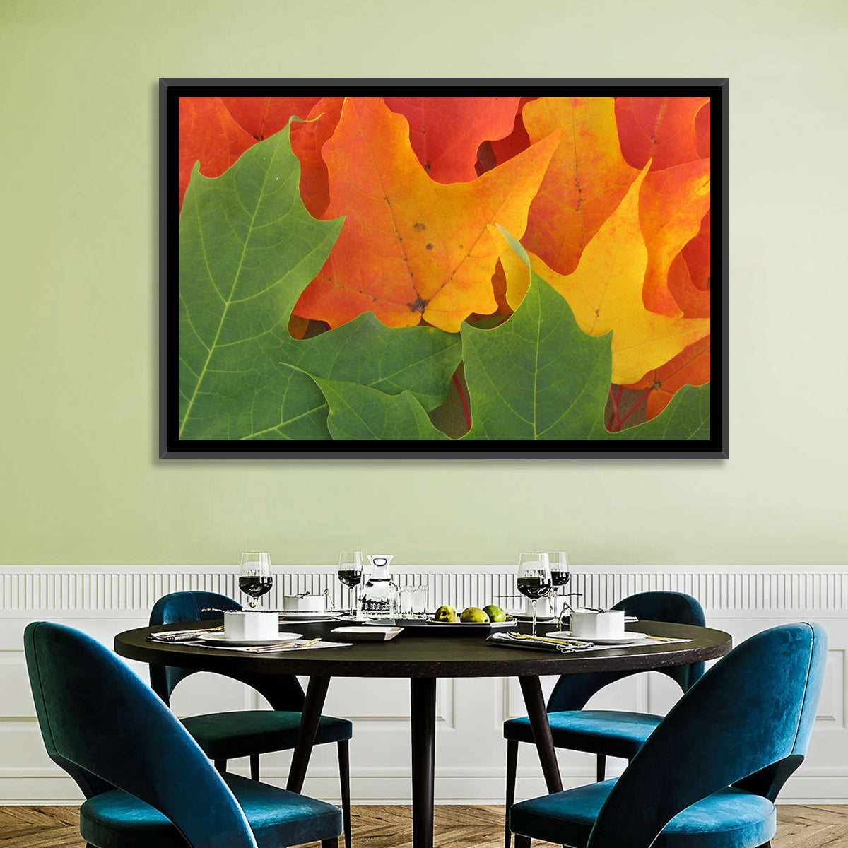 Autumn Maple Leaves Wall Art in a room, landscape
