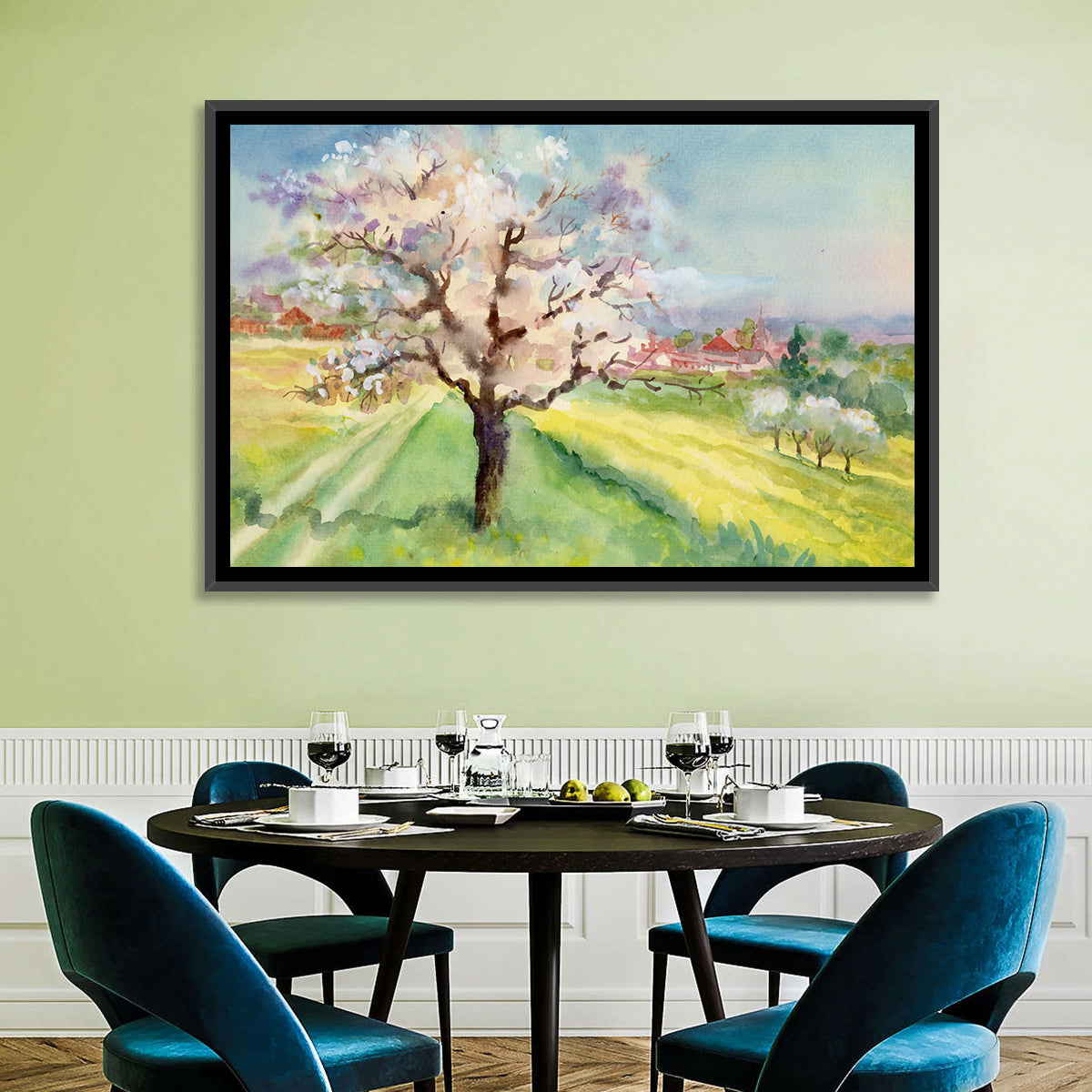 Spring Village Watercolor Wall Art