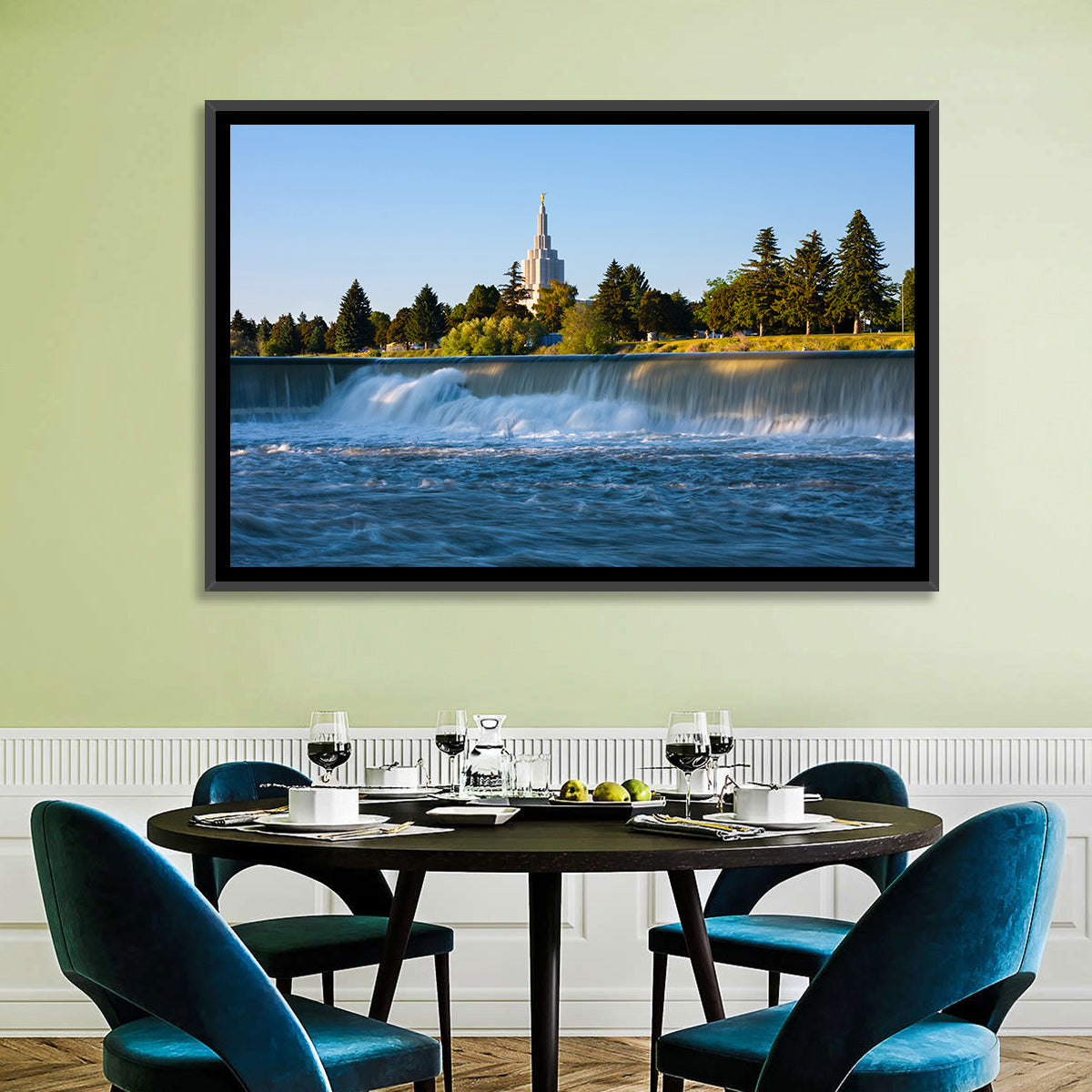 Idaho Falls Temple and Waterfall Wall Art