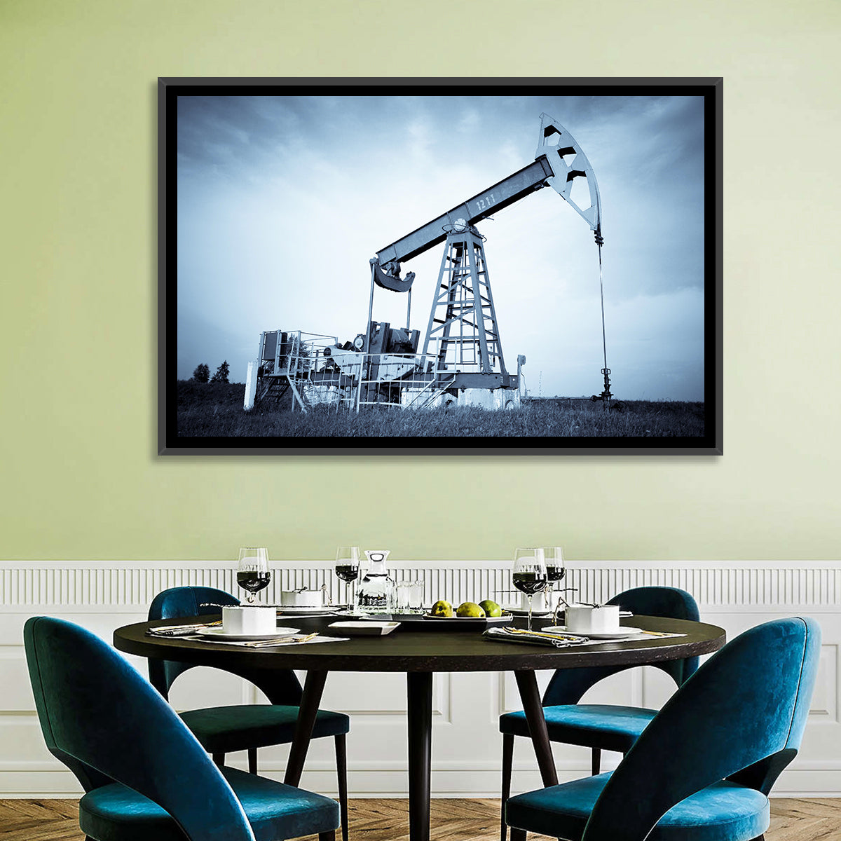 Oil Pump Jack 1211 Wall Art in a room, landscape