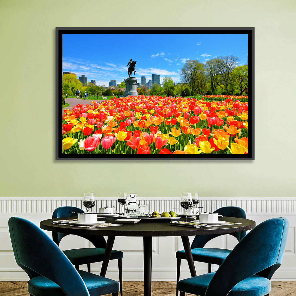 Boston Public Garden Tulips Wall Art in a room, landscape