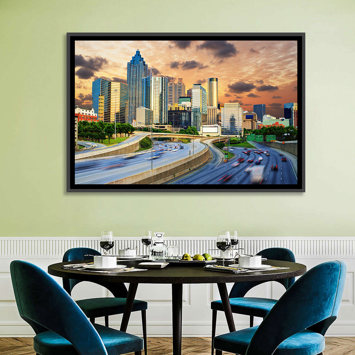Atlanta Downtown Skyline Wall Art in a room, landscape